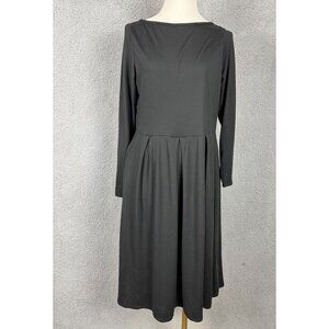 24seven Women's Black Long Sleeve Fit & Flare Pleated Midi Dress Large NWT's